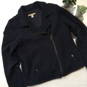 Banana Republic Navy Quilted Moto Cotton Jacket